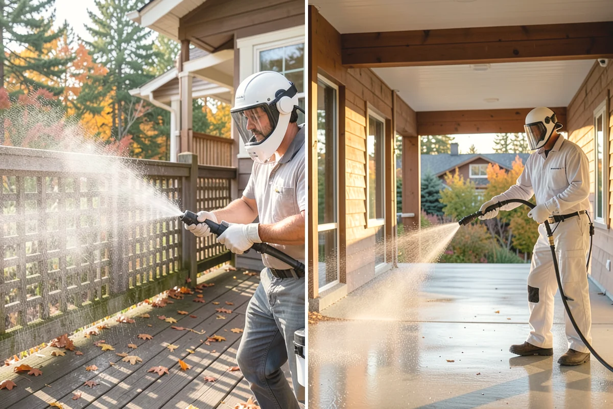 Concrete Pad Cleaning in Covington, King County, WA - Clear loose debris from and around the pad
