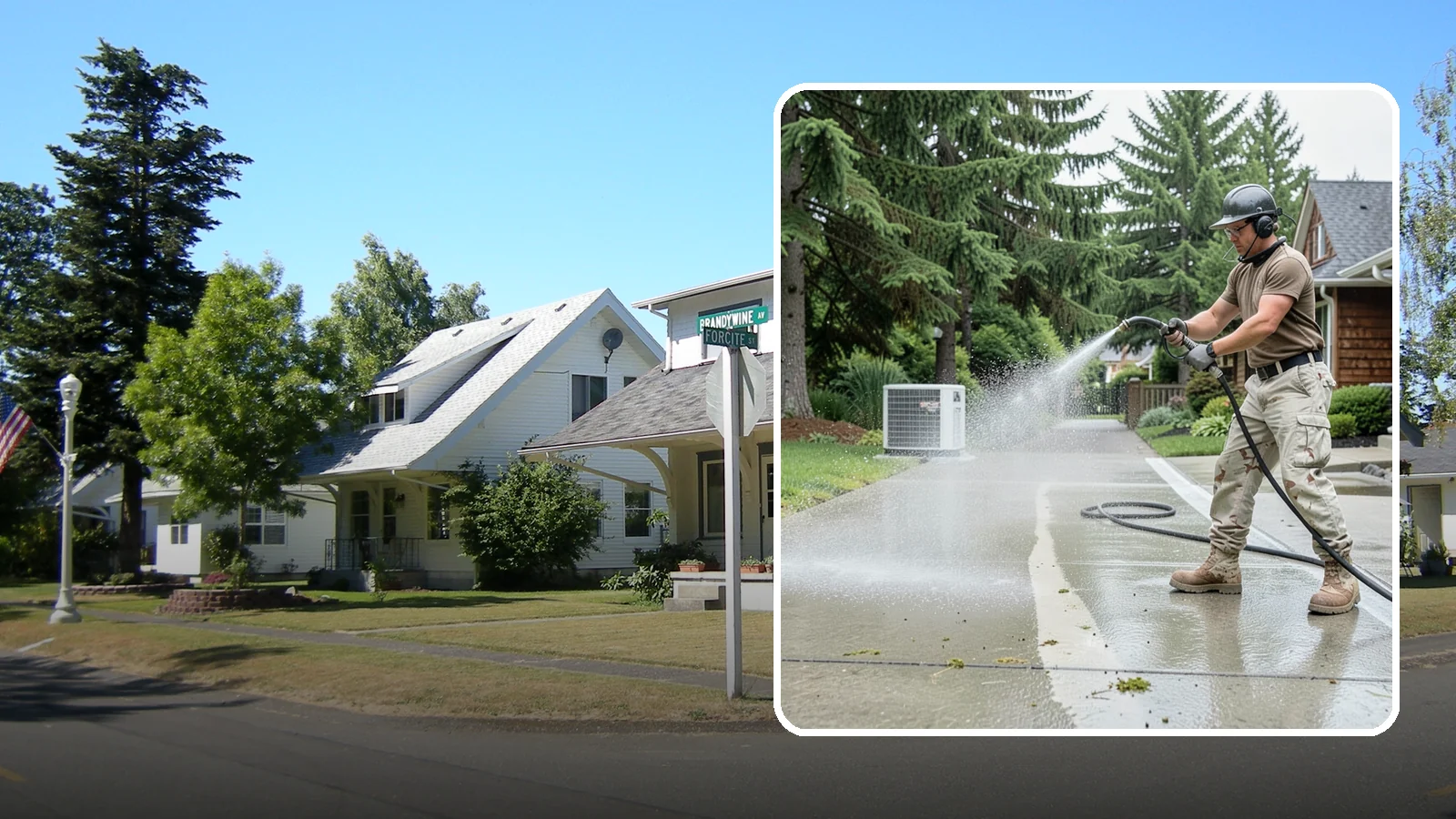 Concrete Pad Cleaning in DuPont, Pierce County, WA - Refresh AC pads, shed pads, and utility slabs that collect moss and debris in the damp Northwest climate.