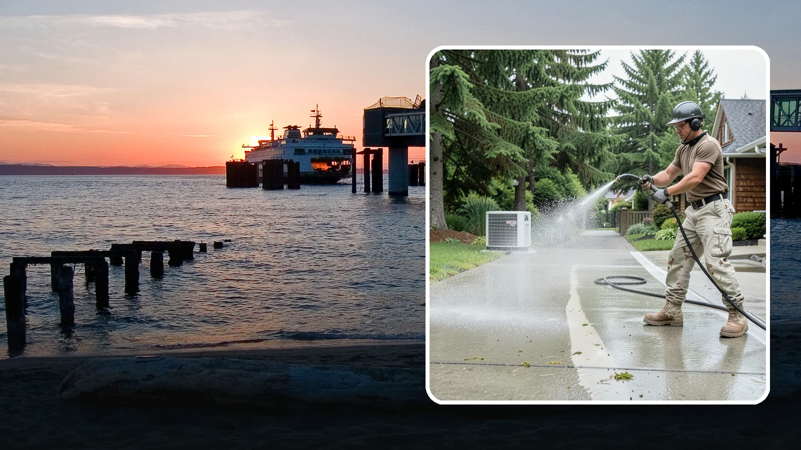 Concrete Pad Cleaning in Edmonds, Snohomish County, WA - Refresh AC pads, shed pads, and utility slabs that collect moss and debris in the damp Northwest climate.