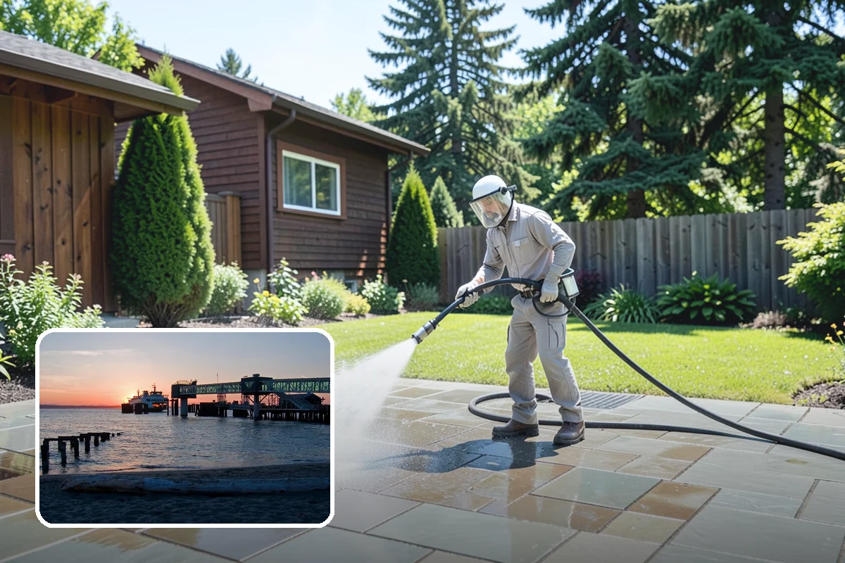 Concrete Pad Cleaning in Edmonds, Snohomish County, WA - Clears moss from low, shaded utility slabs