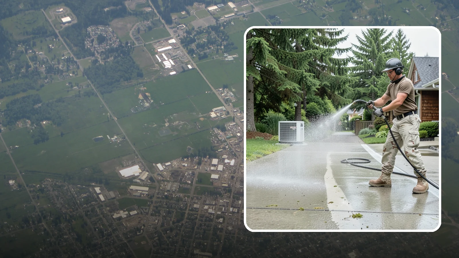 Concrete Pad Cleaning in Enumclaw, King County, WA - Refresh AC pads, shed pads, and utility slabs that collect moss and debris in the damp Northwest climate.