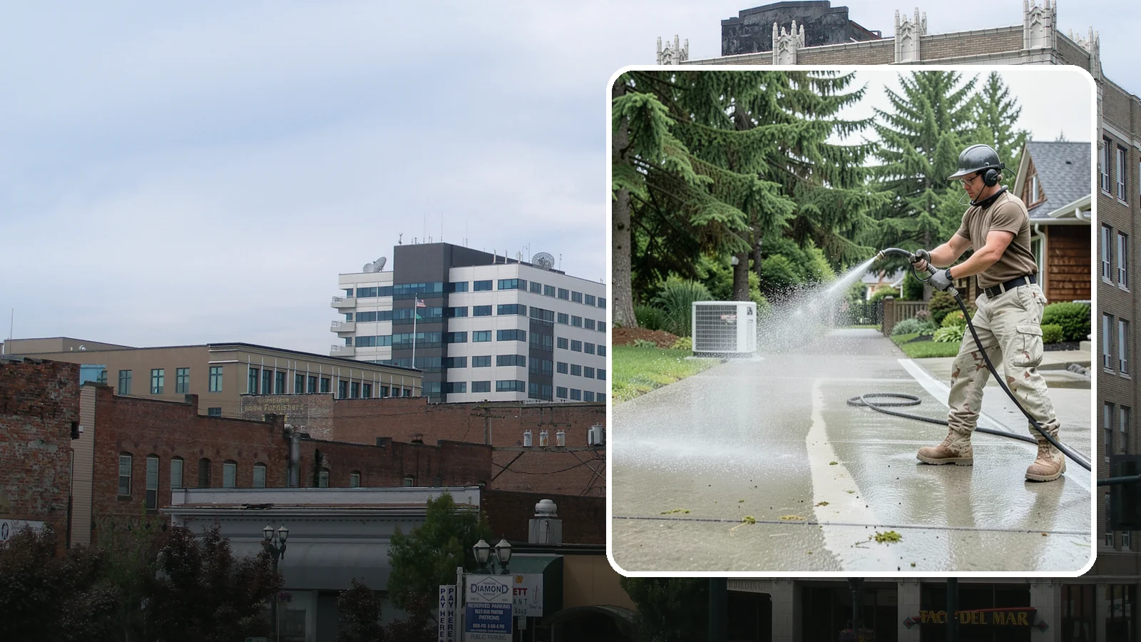 Concrete Pad Cleaning in Everett, Snohomish County, WA - Refresh AC pads, shed pads, and utility slabs that collect moss and debris in the damp Northwest climate.