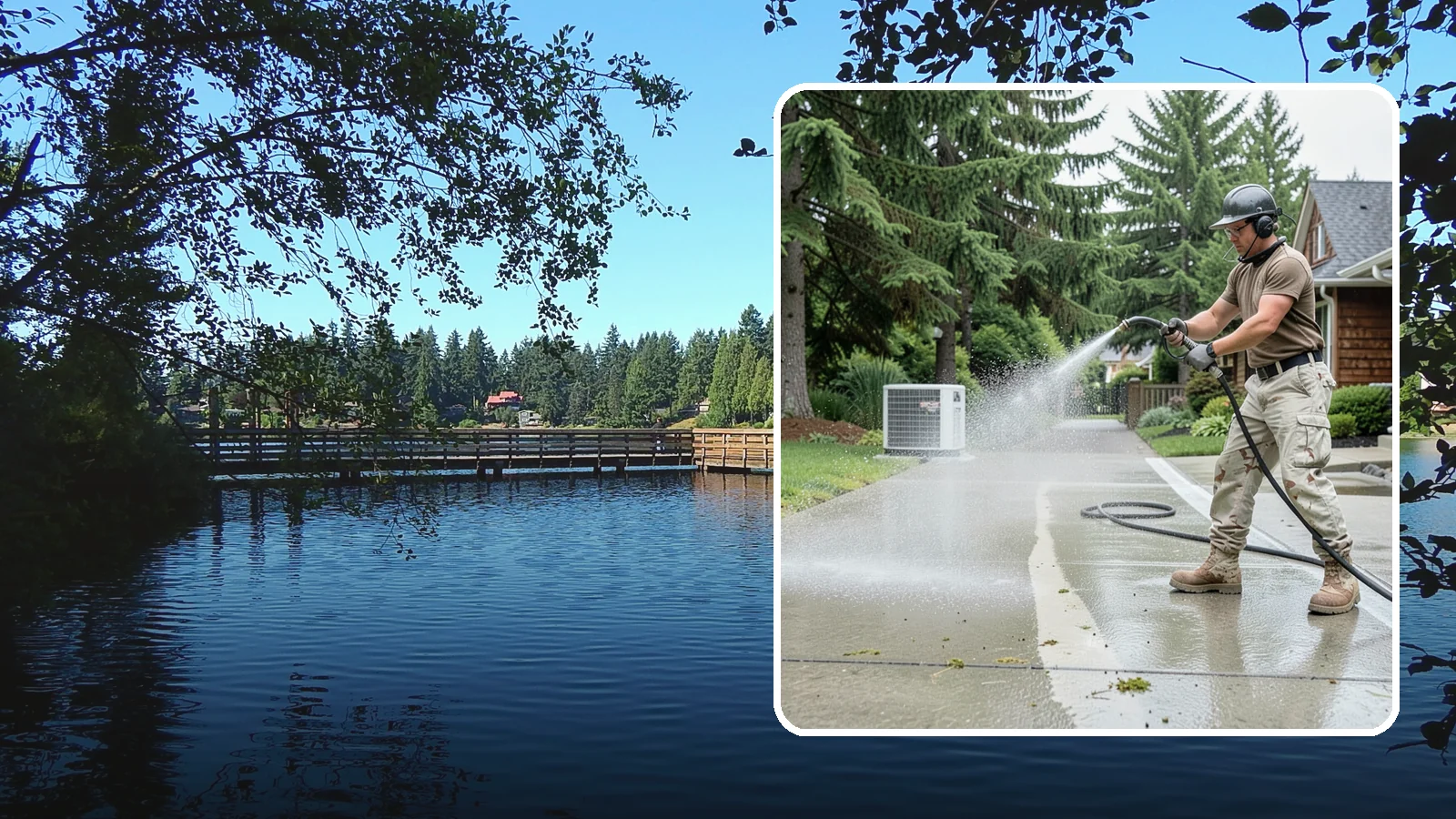 Concrete Pad Cleaning in Federal Way, King County, WA - Refresh AC pads, shed pads, and utility slabs that collect moss and debris in the damp Northwest climate.