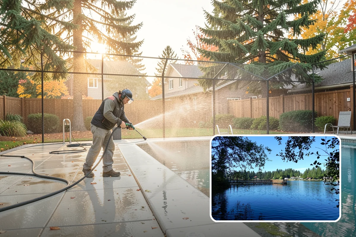 Concrete Pad Cleaning in Federal Way, King County, WA - Clears moss from low, shaded utility slabs