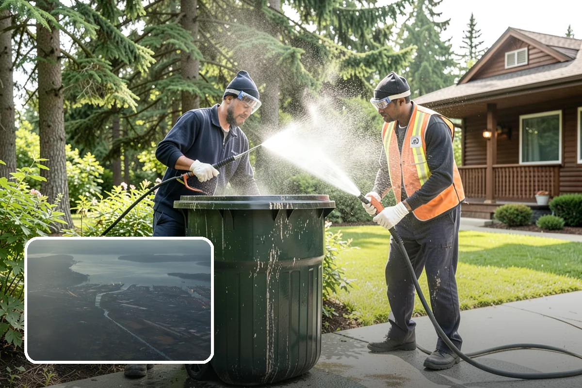 Concrete Pad Cleaning in Fife, Pierce County, WA - Clears moss from low, shaded utility slabs