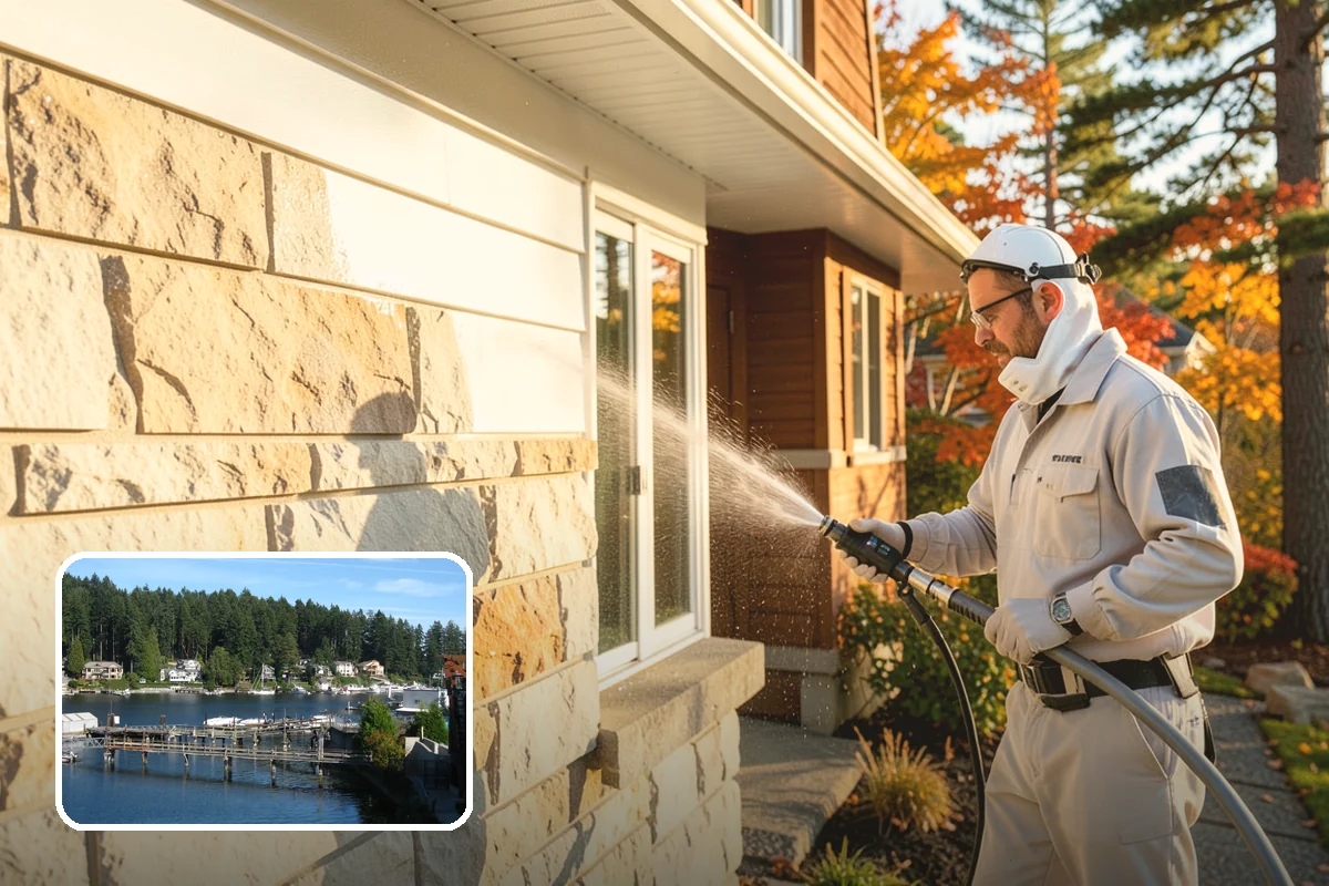 Concrete Pad Cleaning in Gig Harbor, Pierce County, WA - Clears moss from low, shaded utility slabs