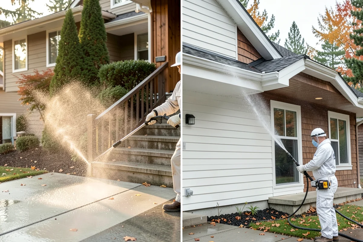 Concrete Pad Cleaning in Gig Harbor, Pierce County, WA - Clear loose debris from and around the pad