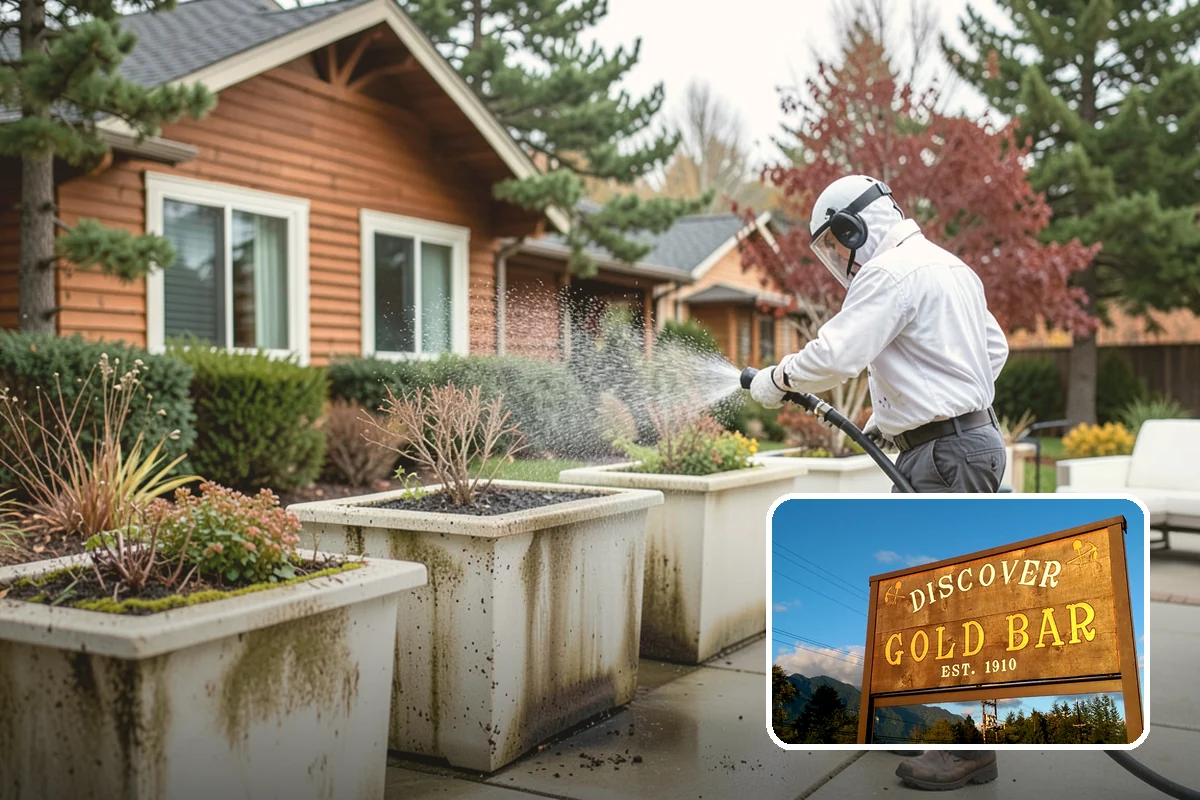 Concrete Pad Cleaning in Gold Bar, Snohomish County, WA - Clears moss from low, shaded utility slabs