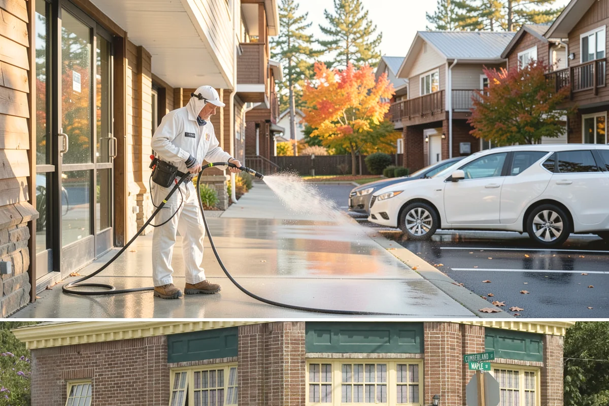 Concrete Pad Cleaning in Hamilton, Skagit County, WA - These shaded pads benefit from a summer cleaning when reduced rainfall slows the moss that otherwise returns quickly.