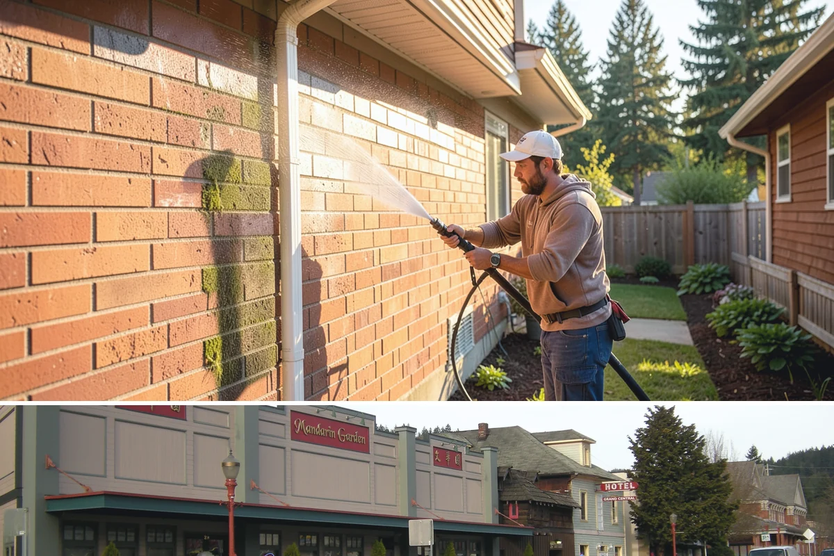 Concrete Pad Cleaning in Issaquah, King County, WA - These shaded pads benefit from a summer cleaning when reduced rainfall slows the moss that otherwise returns quickly.