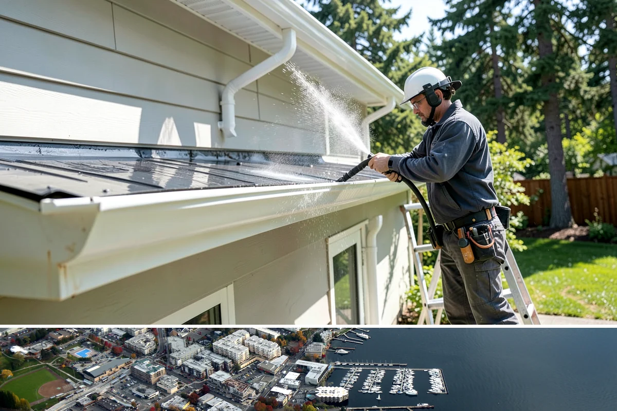 Concrete Pad Cleaning in Kirkland, King County, WA - These shaded pads benefit from a summer cleaning when reduced rainfall slows the moss that otherwise returns quickly.