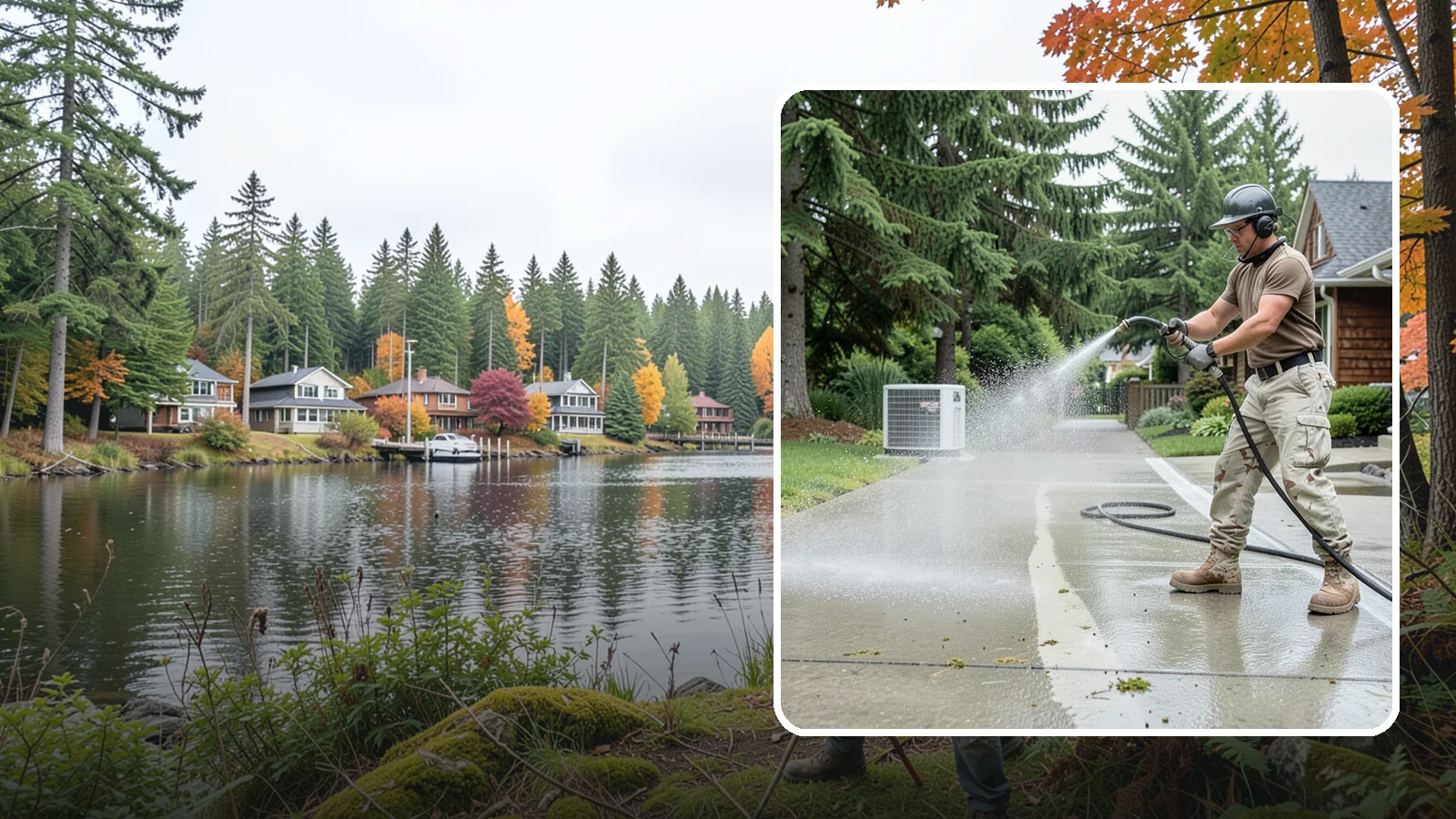 Concrete Pad Cleaning in La Conner, Skagit County, WA - Refresh AC pads, shed pads, and utility slabs that collect moss and debris in the damp Northwest climate.