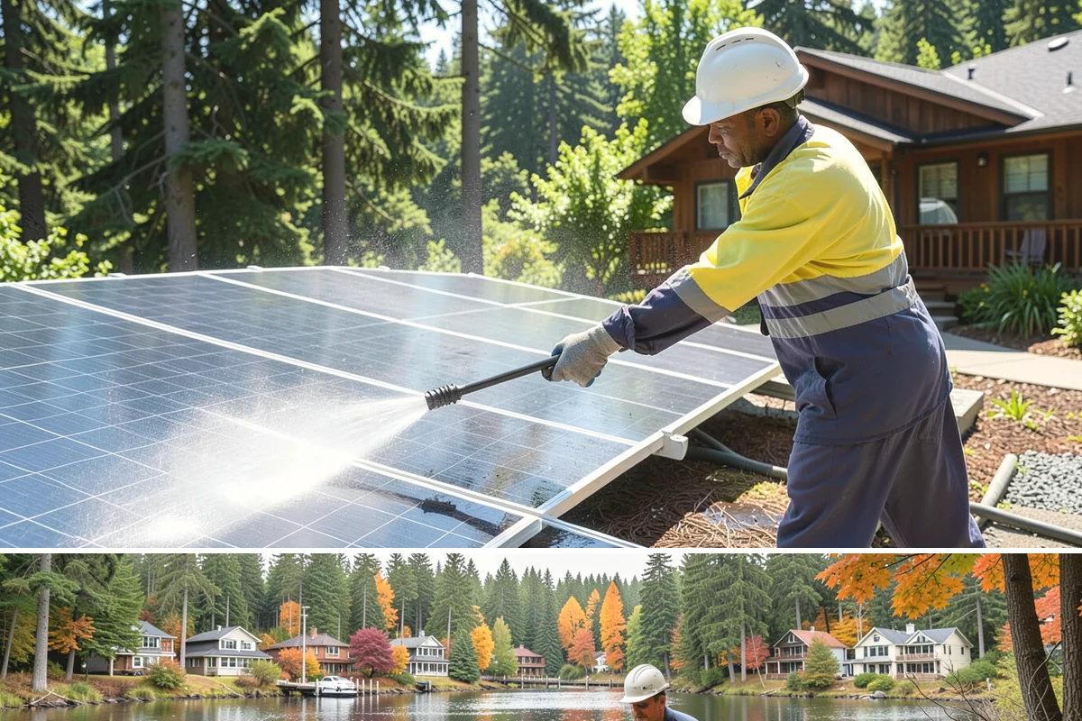Concrete Pad Cleaning in La Conner, Skagit County, WA - These shaded pads benefit from a summer cleaning when reduced rainfall slows the moss that otherwise returns quickly.
