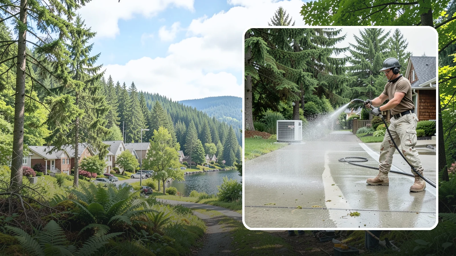 Concrete Pad Cleaning in Lake Forest Park, King County, WA - Refresh AC pads, shed pads, and utility slabs that collect moss and debris in the damp Northwest climate.