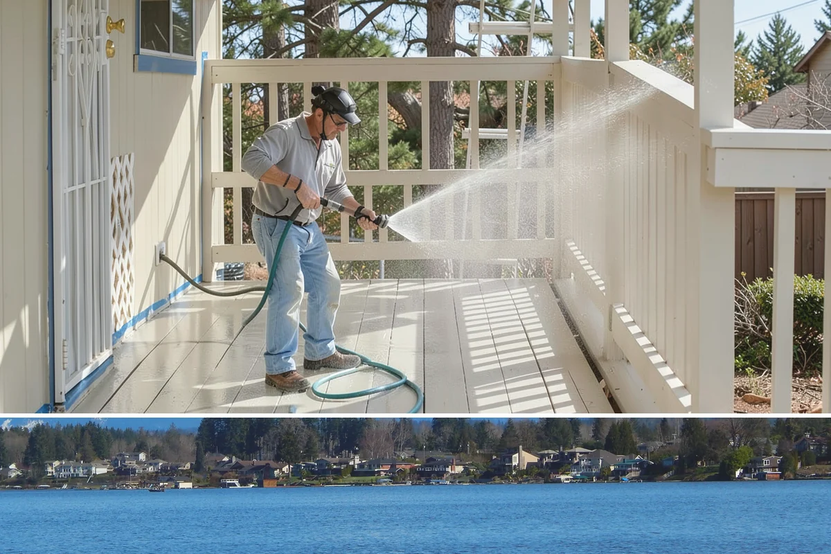 Concrete Pad Cleaning in Lake Stevens, Snohomish County, WA - These shaded pads benefit from a summer cleaning when reduced rainfall slows the moss that otherwise returns quickly.