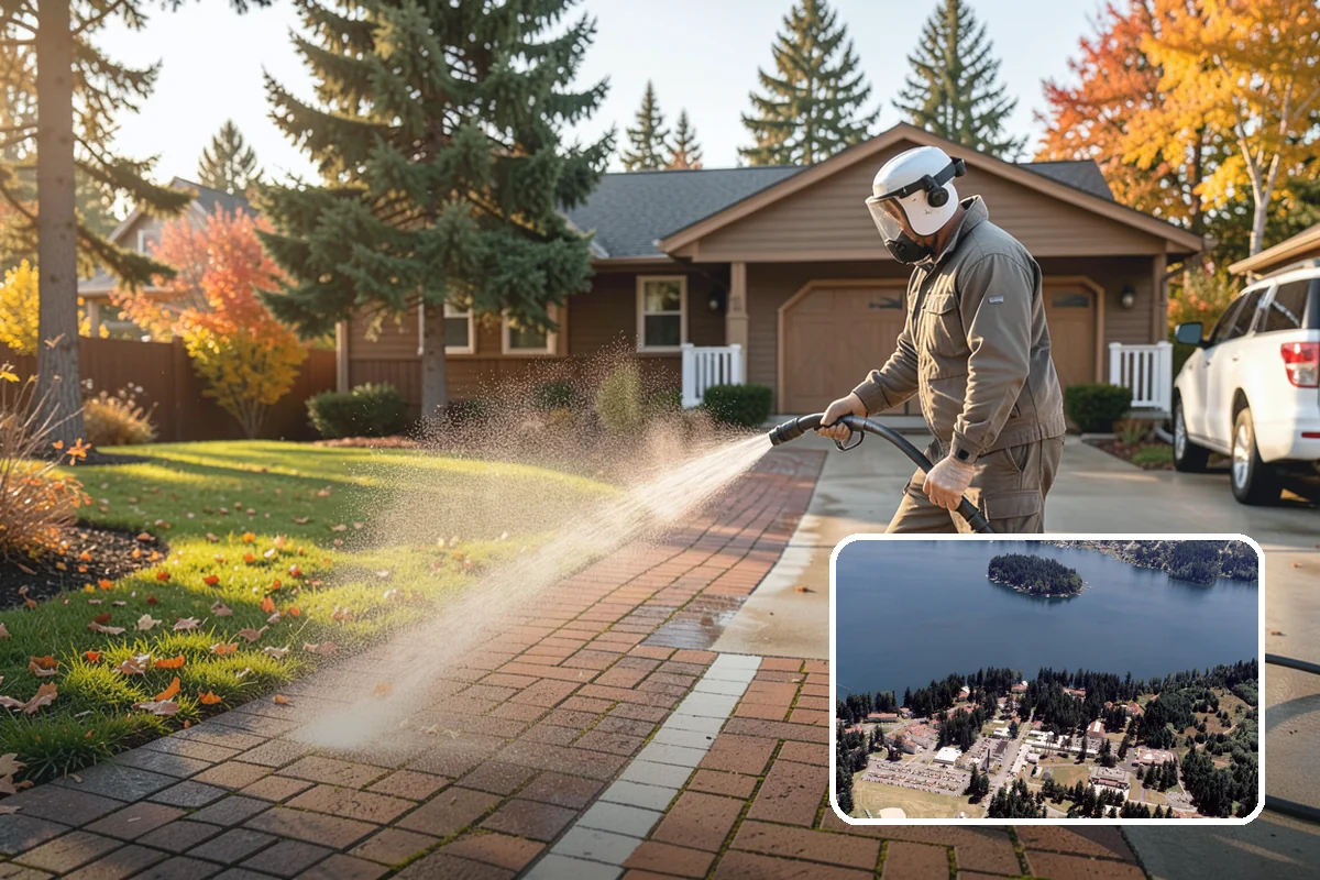 Concrete Pad Cleaning in Lakewood, Pierce County, WA - Clears moss from low, shaded utility slabs