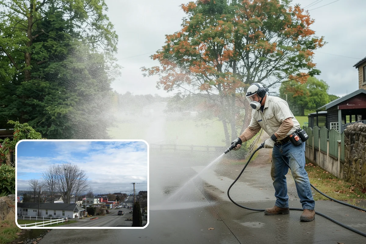 Concrete Pad Cleaning in Langley, Island County, WA - Clears moss from low, shaded utility slabs