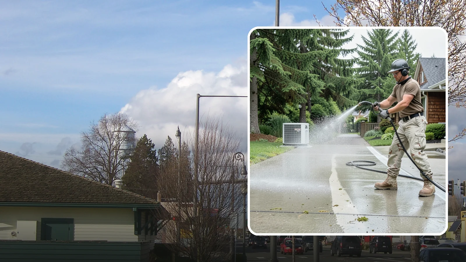 Concrete Pad Cleaning in Marysville, Snohomish County, WA - Refresh AC pads, shed pads, and utility slabs that collect moss and debris in the damp Northwest climate.