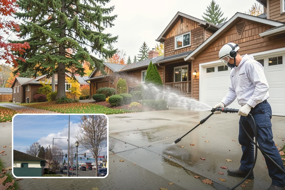 Concrete Pad Cleaning in Marysville, Snohomish County, WA - Clears moss from low, shaded utility slabs