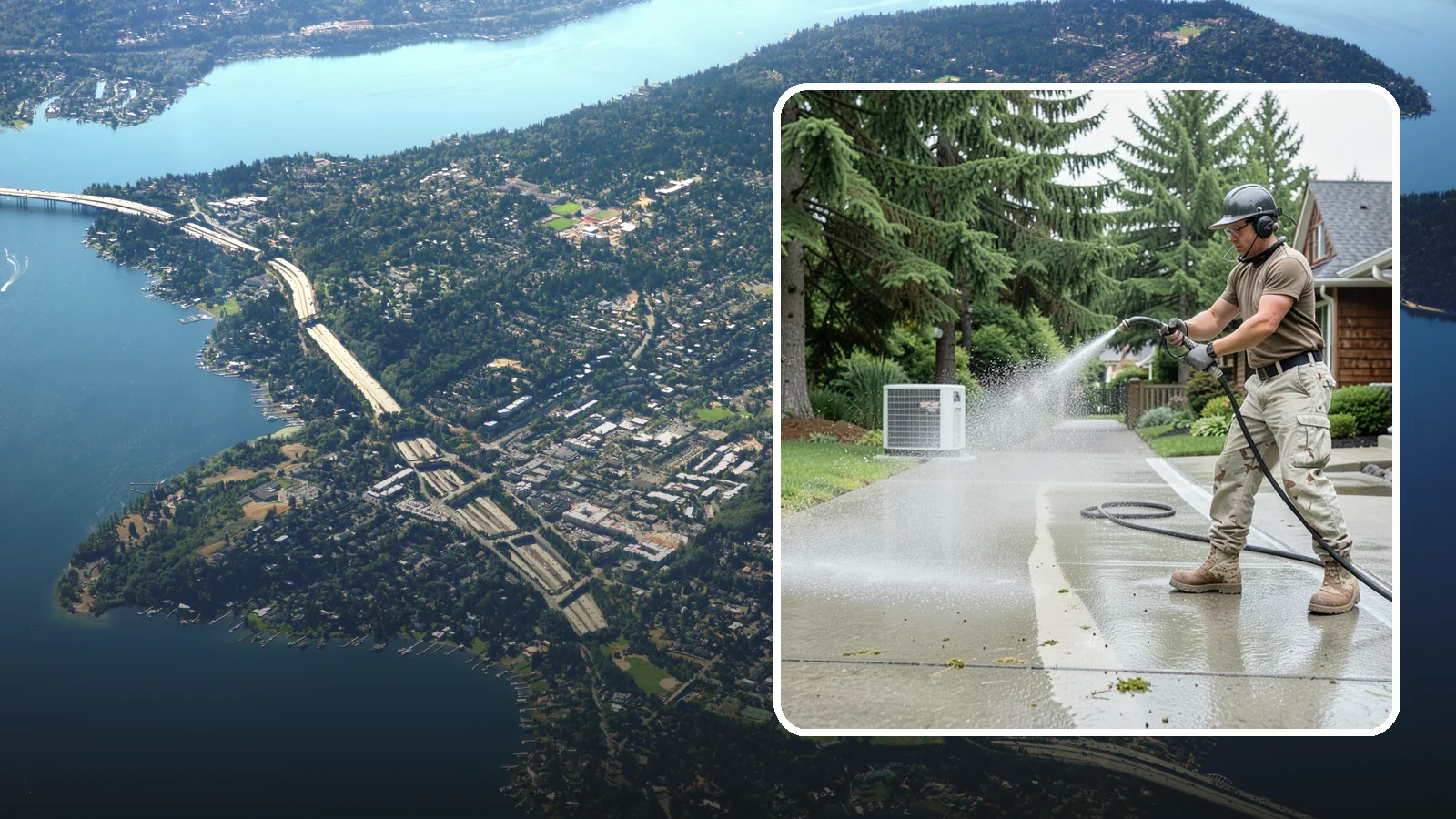 Concrete Pad Cleaning in Mercer Island, King County, WA - Refresh AC pads, shed pads, and utility slabs that collect moss and debris in the damp Northwest climate.