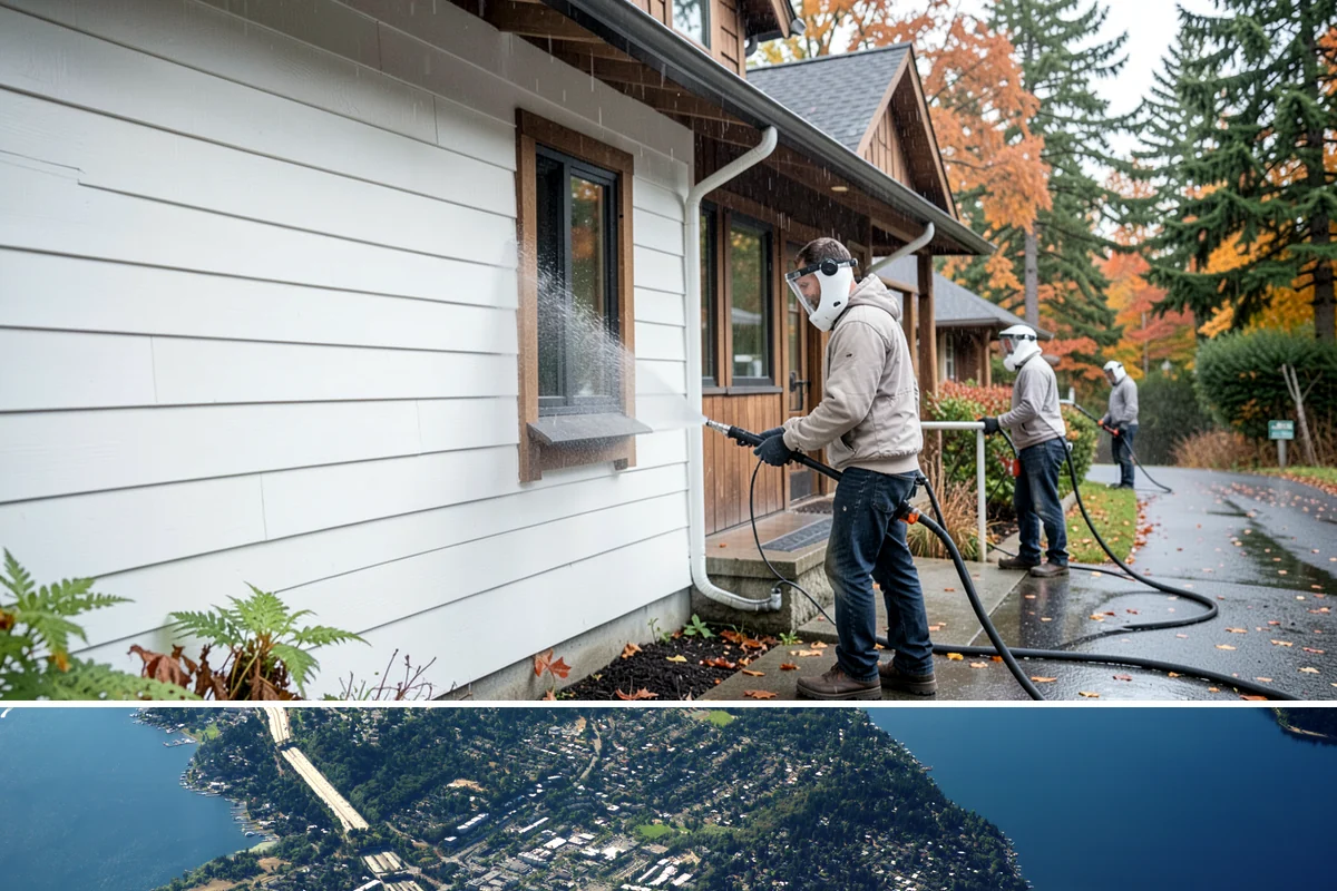 Concrete Pad Cleaning in Mercer Island, King County, WA - These shaded pads benefit from a summer cleaning when reduced rainfall slows the moss that otherwise returns quickly.