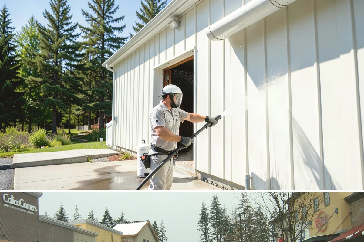 Concrete Pad Cleaning in Mill Creek, Snohomish County, WA - These shaded pads benefit from a summer cleaning when reduced rainfall slows the moss that otherwise returns quickly.