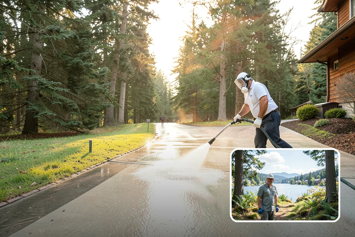 Concrete Pad Cleaning in Milton, King County, WA - Clears moss from low, shaded utility slabs