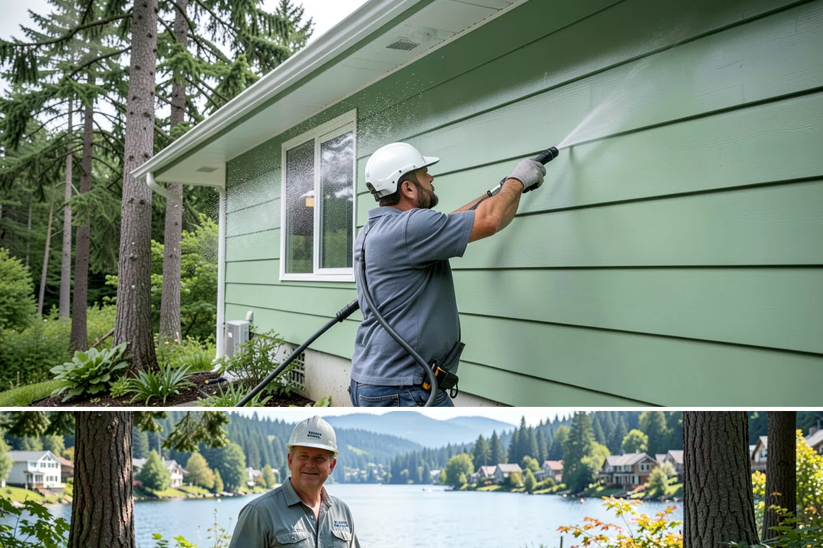 Concrete Pad Cleaning in Milton, King County, WA - These shaded pads benefit from a summer cleaning when reduced rainfall slows the moss that otherwise returns quickly.
