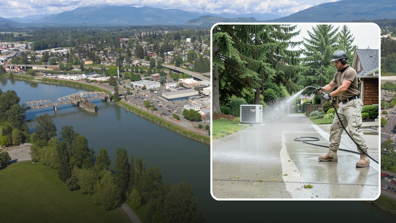 Concrete Pad Cleaning in Mount Vernon, Skagit County, WA - Refresh AC pads, shed pads, and utility slabs that collect moss and debris in the damp Northwest climate.