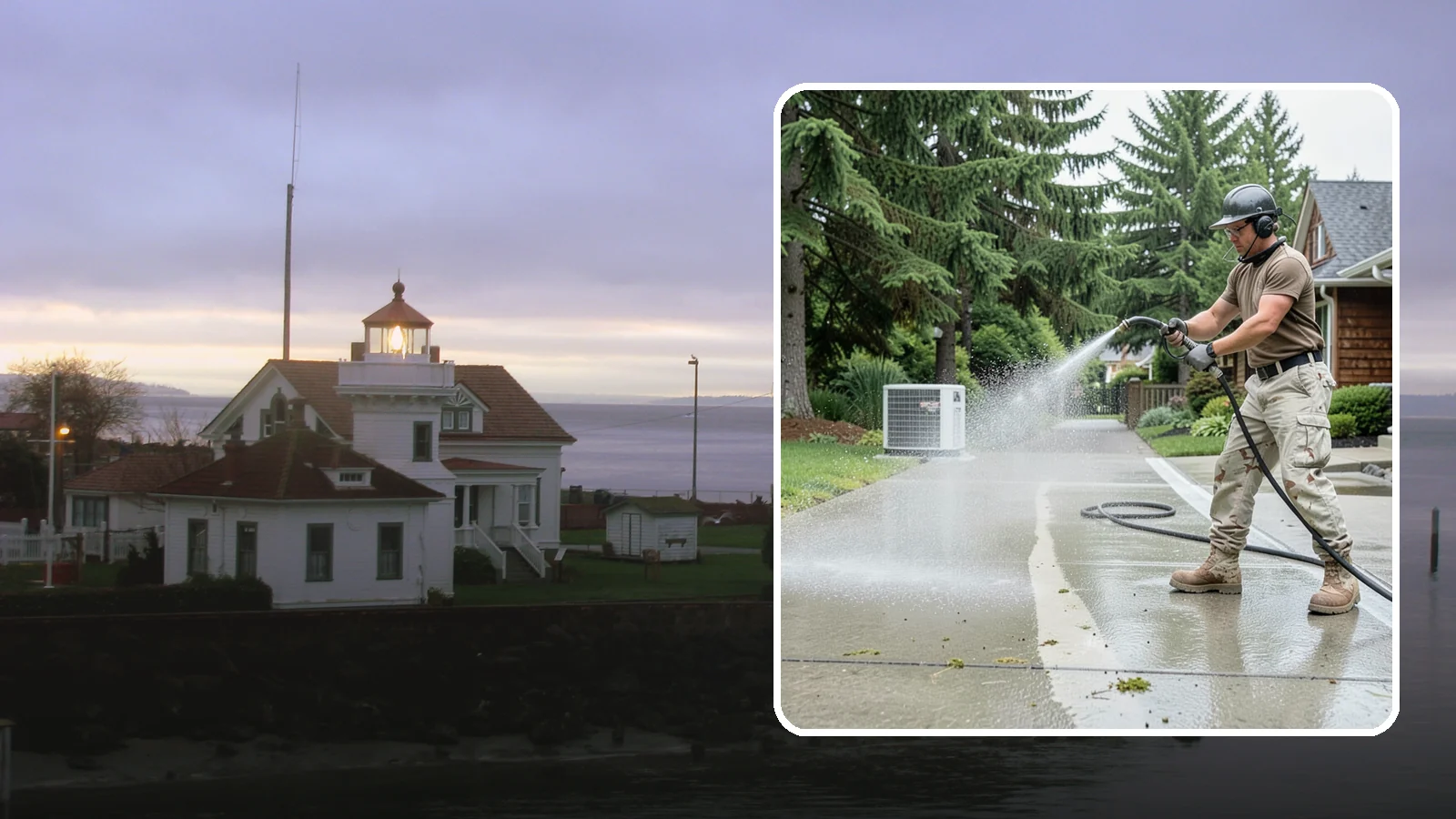 Concrete Pad Cleaning in Mukilteo, Snohomish County, WA - Refresh AC pads, shed pads, and utility slabs that collect moss and debris in the damp Northwest climate.