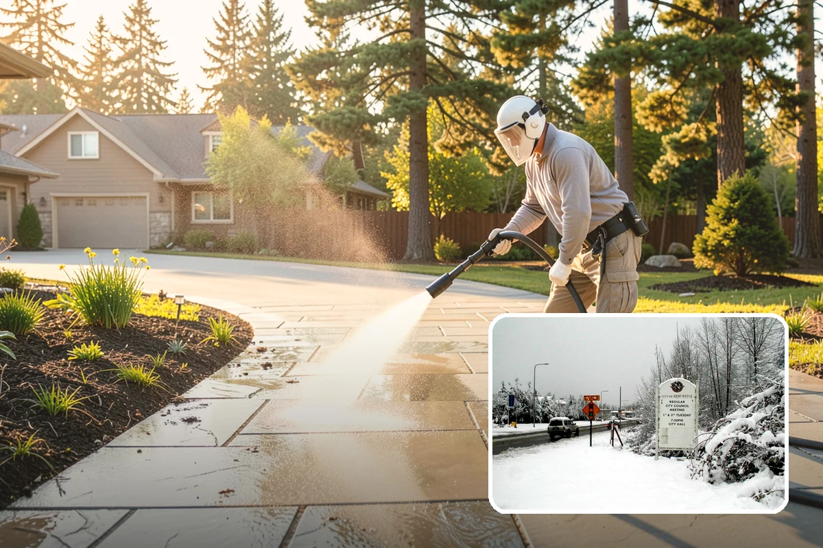 Concrete Pad Cleaning in Newcastle, King County, WA - Clears moss from low, shaded utility slabs