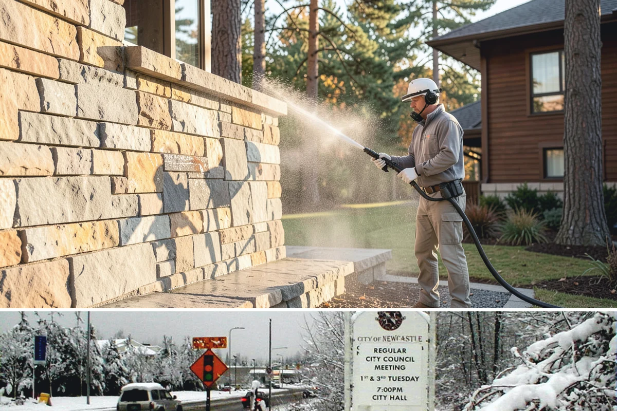 Concrete Pad Cleaning in Newcastle, King County, WA - These shaded pads benefit from a summer cleaning when reduced rainfall slows the moss that otherwise returns quickly.