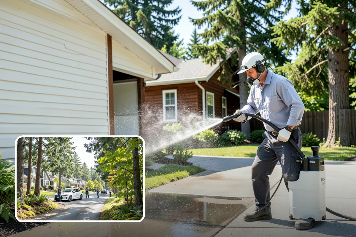 Concrete Pad Cleaning in Normandy Park, King County, WA - Clears moss from low, shaded utility slabs