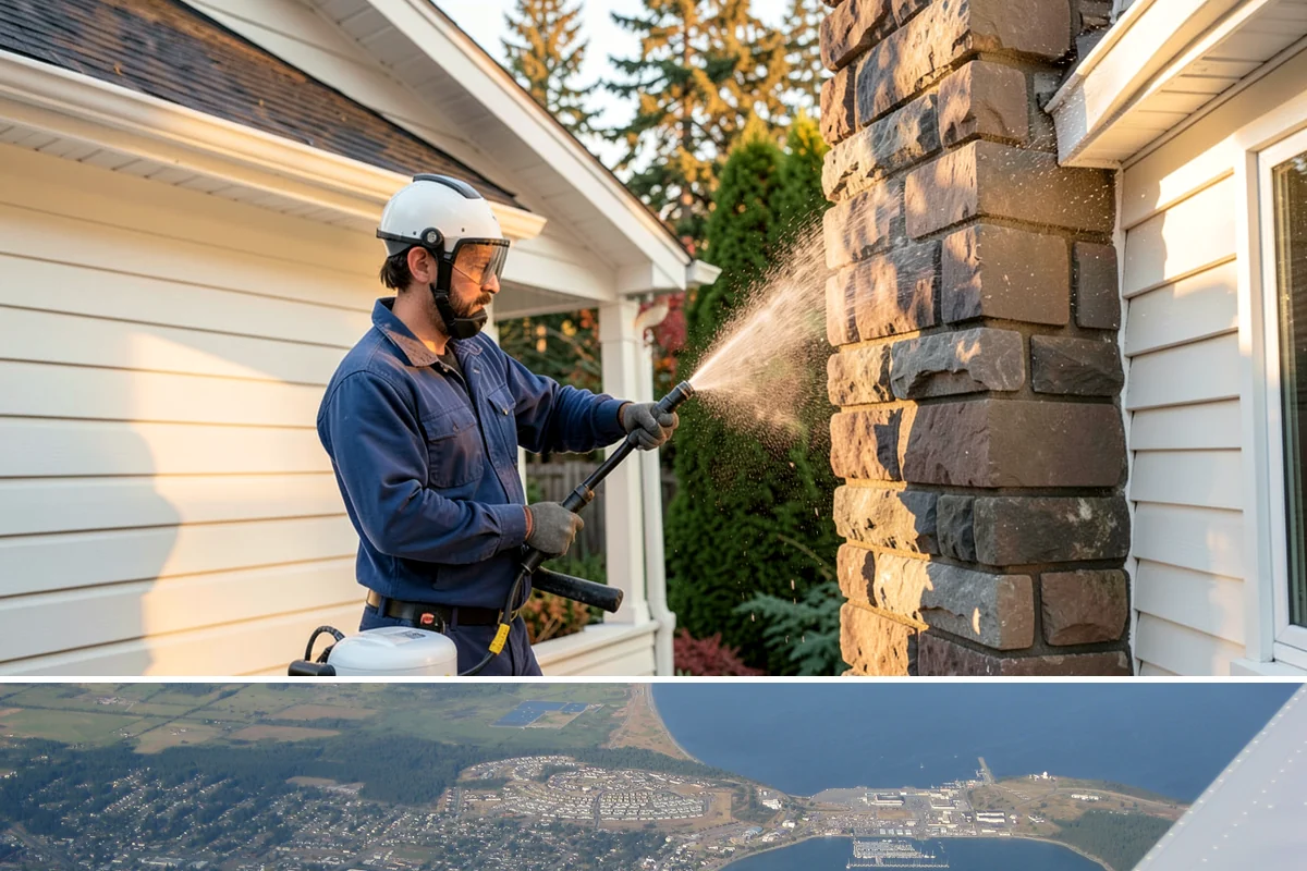 Concrete Pad Cleaning in Oak Harbor, Island County, WA - These shaded pads benefit from a summer cleaning when reduced rainfall slows the moss that otherwise returns quickly.