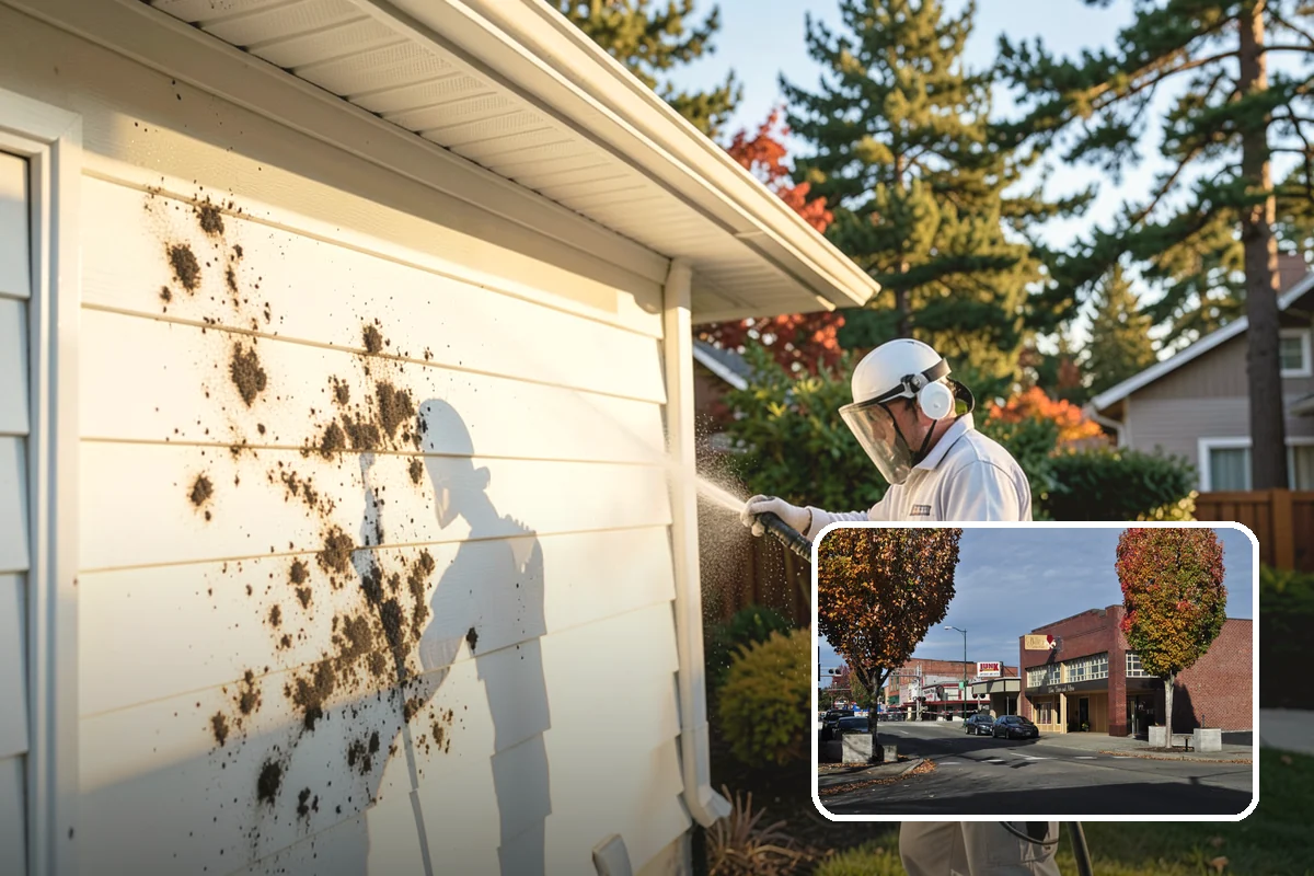 Concrete Pad Cleaning in Puyallup, Pierce County, WA - Clears moss from low, shaded utility slabs