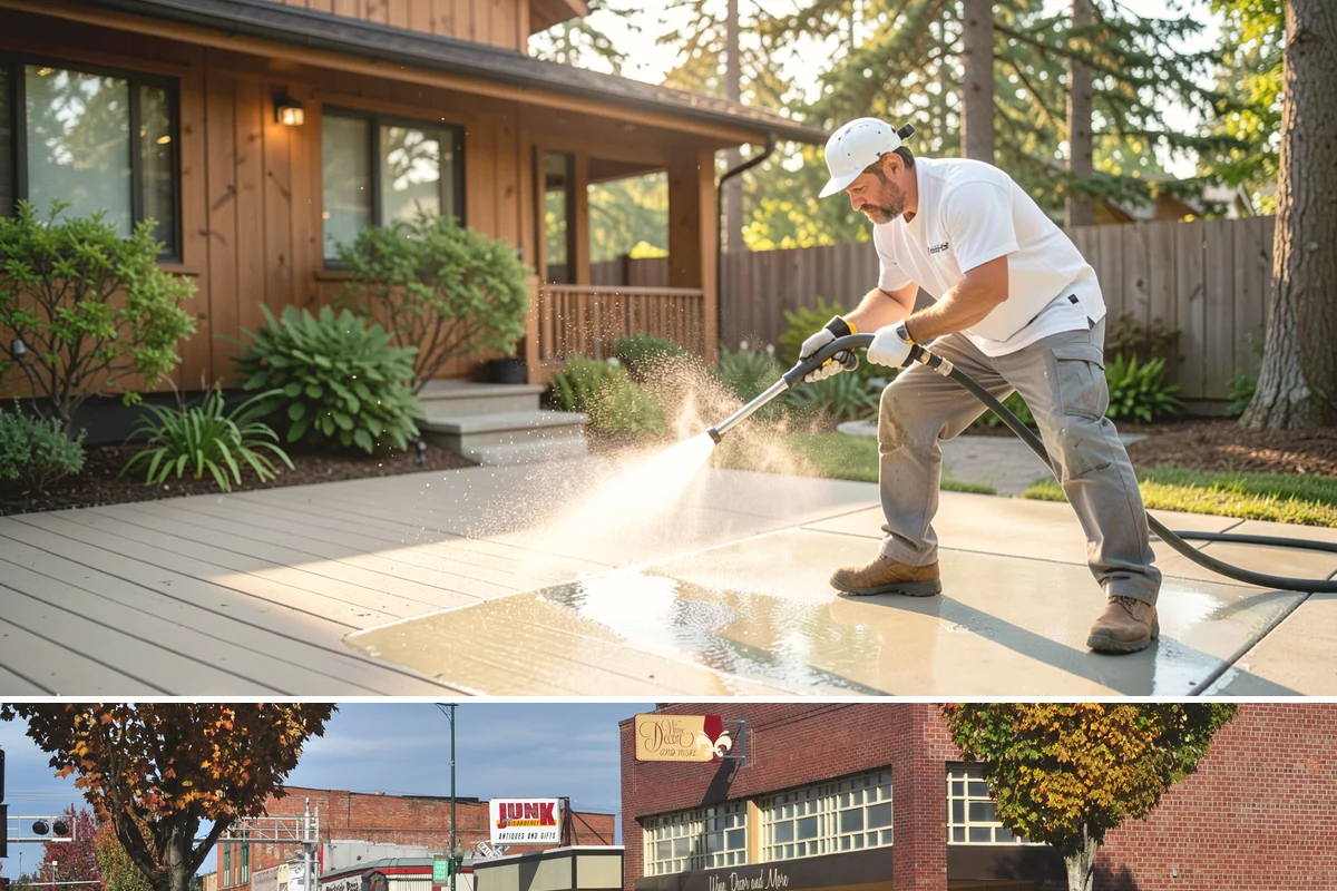 Concrete Pad Cleaning in Puyallup, Pierce County, WA - These shaded pads benefit from a summer cleaning when reduced rainfall slows the moss that otherwise returns quickly.