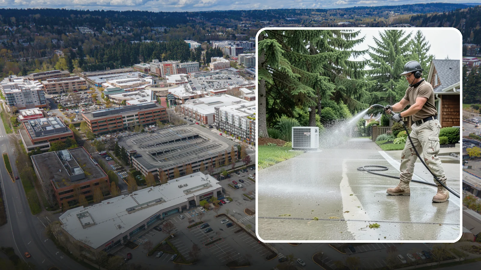 Concrete Pad Cleaning in Redmond, King County, WA - Refresh AC pads, shed pads, and utility slabs that collect moss and debris in the damp Northwest climate.