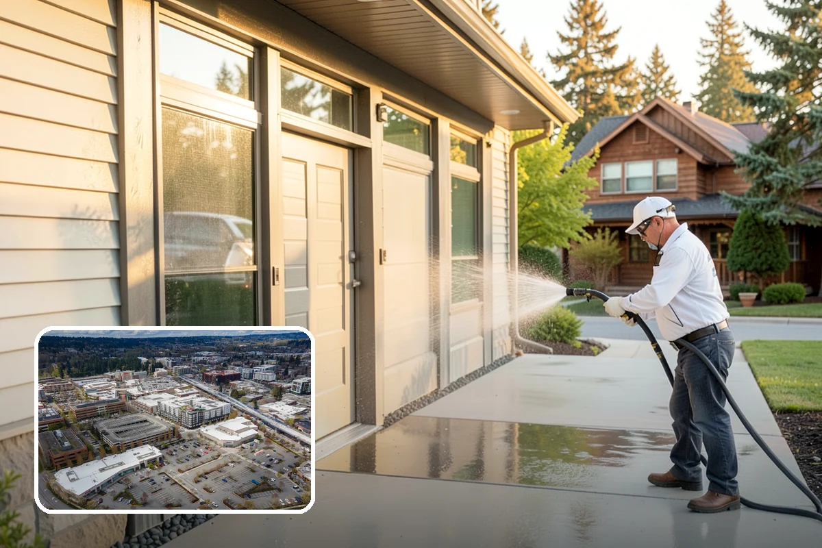 Concrete Pad Cleaning in Redmond, King County, WA - Clears moss from low, shaded utility slabs