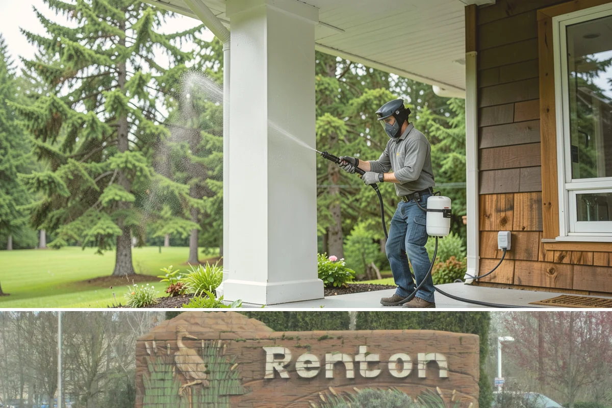 Concrete Pad Cleaning in Renton, King County, WA - These shaded pads benefit from a summer cleaning when reduced rainfall slows the moss that otherwise returns quickly.