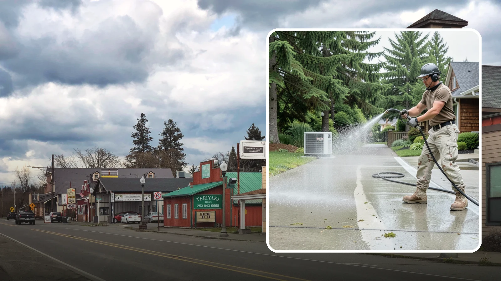 Concrete Pad Cleaning in Roy, Pierce County, WA - Refresh AC pads, shed pads, and utility slabs that collect moss and debris in the damp Northwest climate.