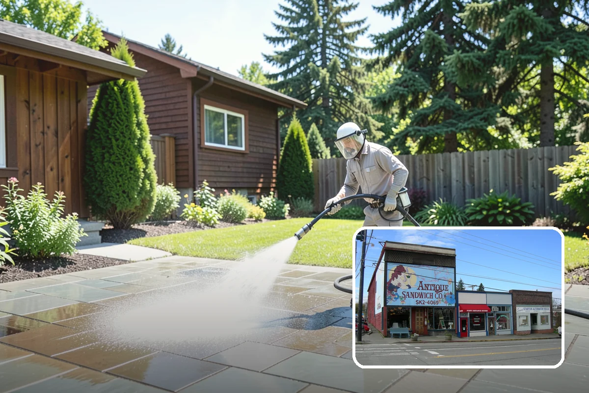 Concrete Pad Cleaning in Ruston, Pierce County, WA - Clears moss from low, shaded utility slabs