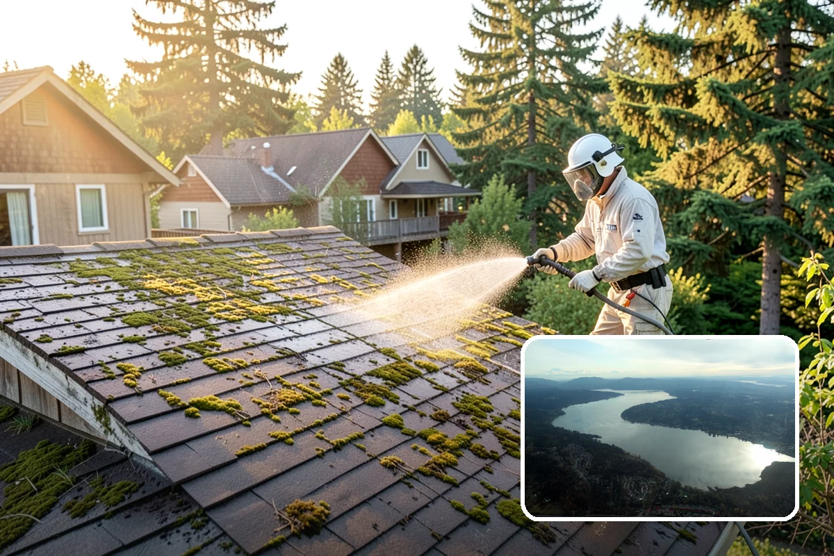 Concrete Pad Cleaning in Sammamish, King County, WA - Clears moss from low, shaded utility slabs