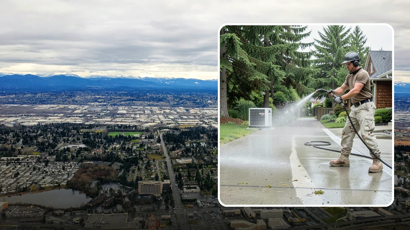 Concrete Pad Cleaning in SeaTac, King County, WA - Refresh AC pads, shed pads, and utility slabs that collect moss and debris in the damp Northwest climate.