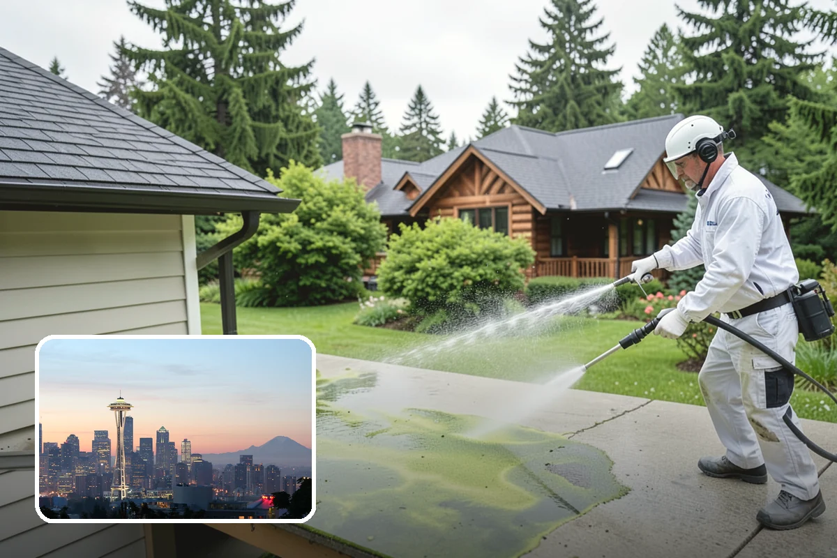 Concrete Pad Cleaning in Seattle, King County, WA - Clears moss from low, shaded utility slabs