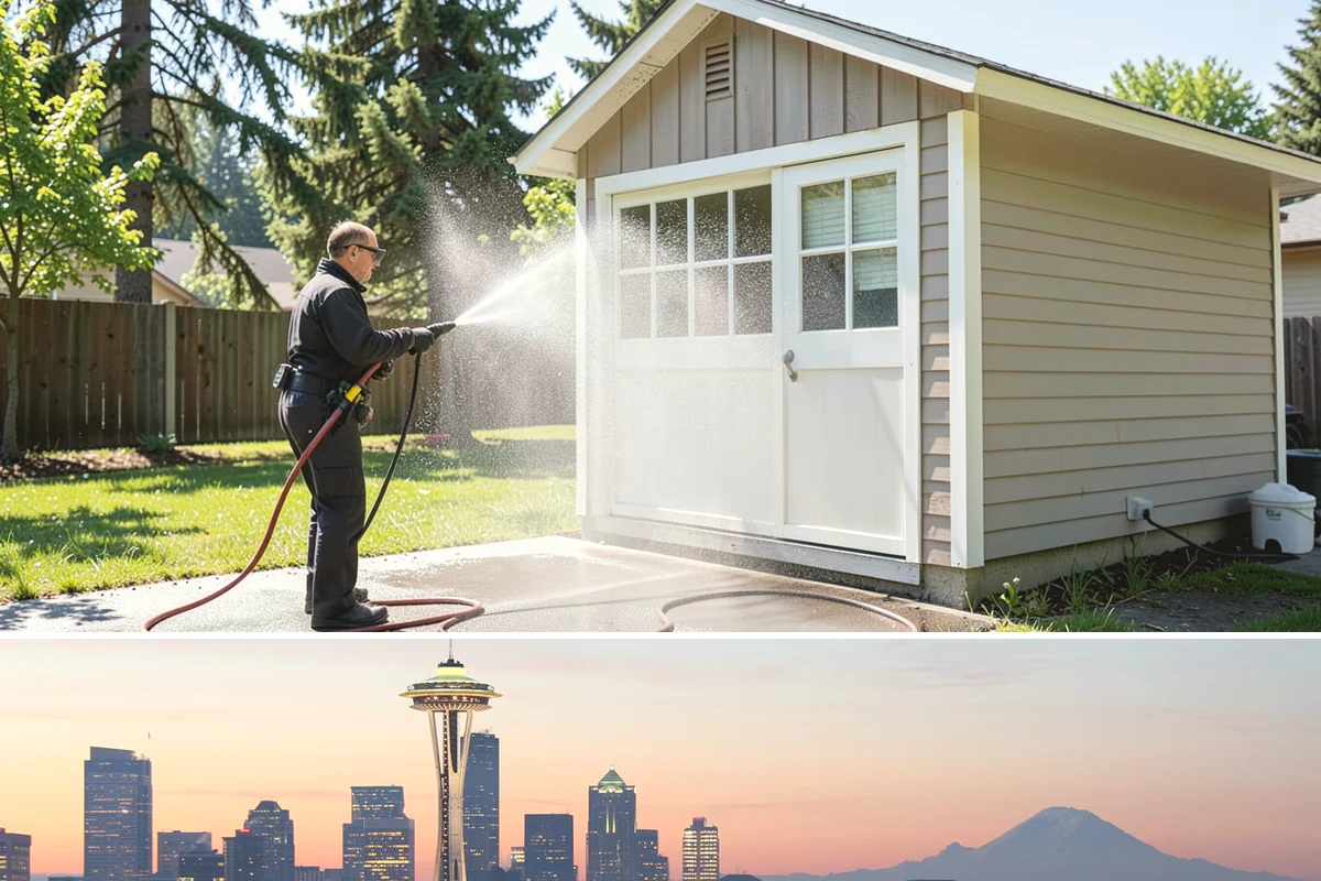 Concrete Pad Cleaning in Seattle, King County, WA - These shaded pads benefit from a summer cleaning when reduced rainfall slows the moss that otherwise returns quickly.