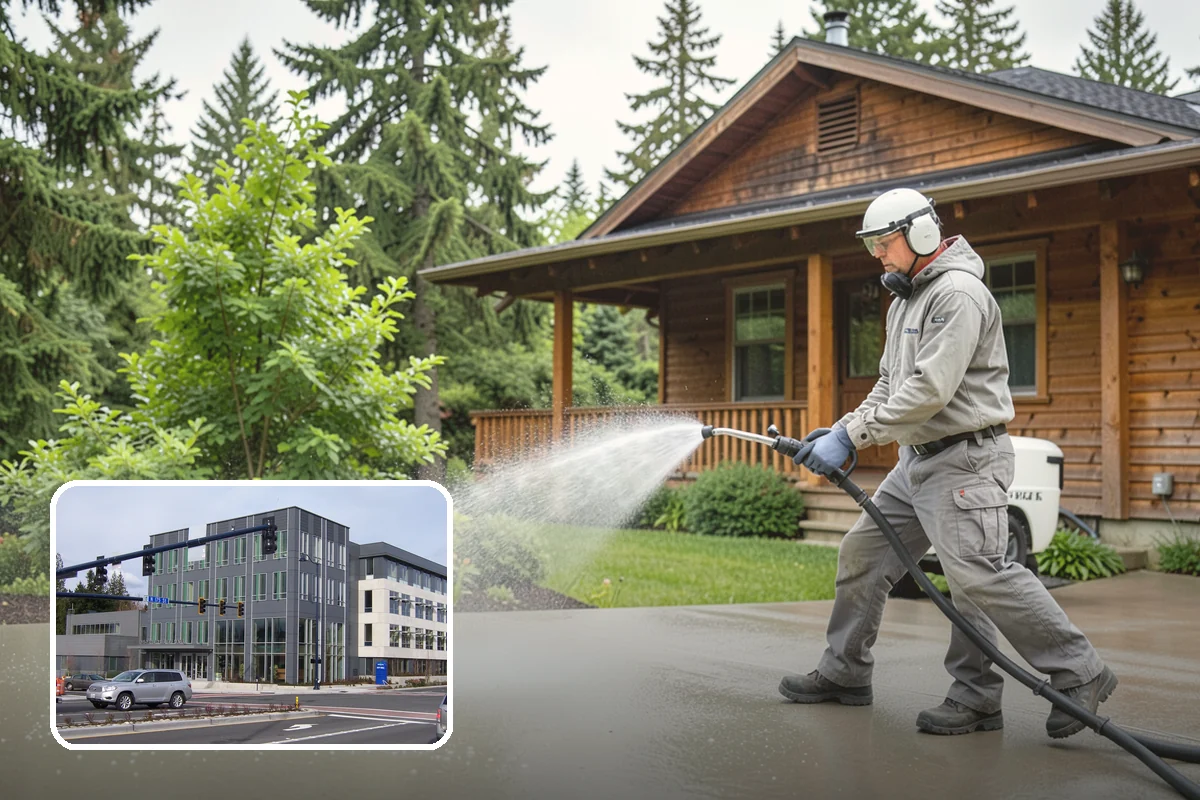 Concrete Pad Cleaning in Shoreline, King County, WA - Clears moss from low, shaded utility slabs