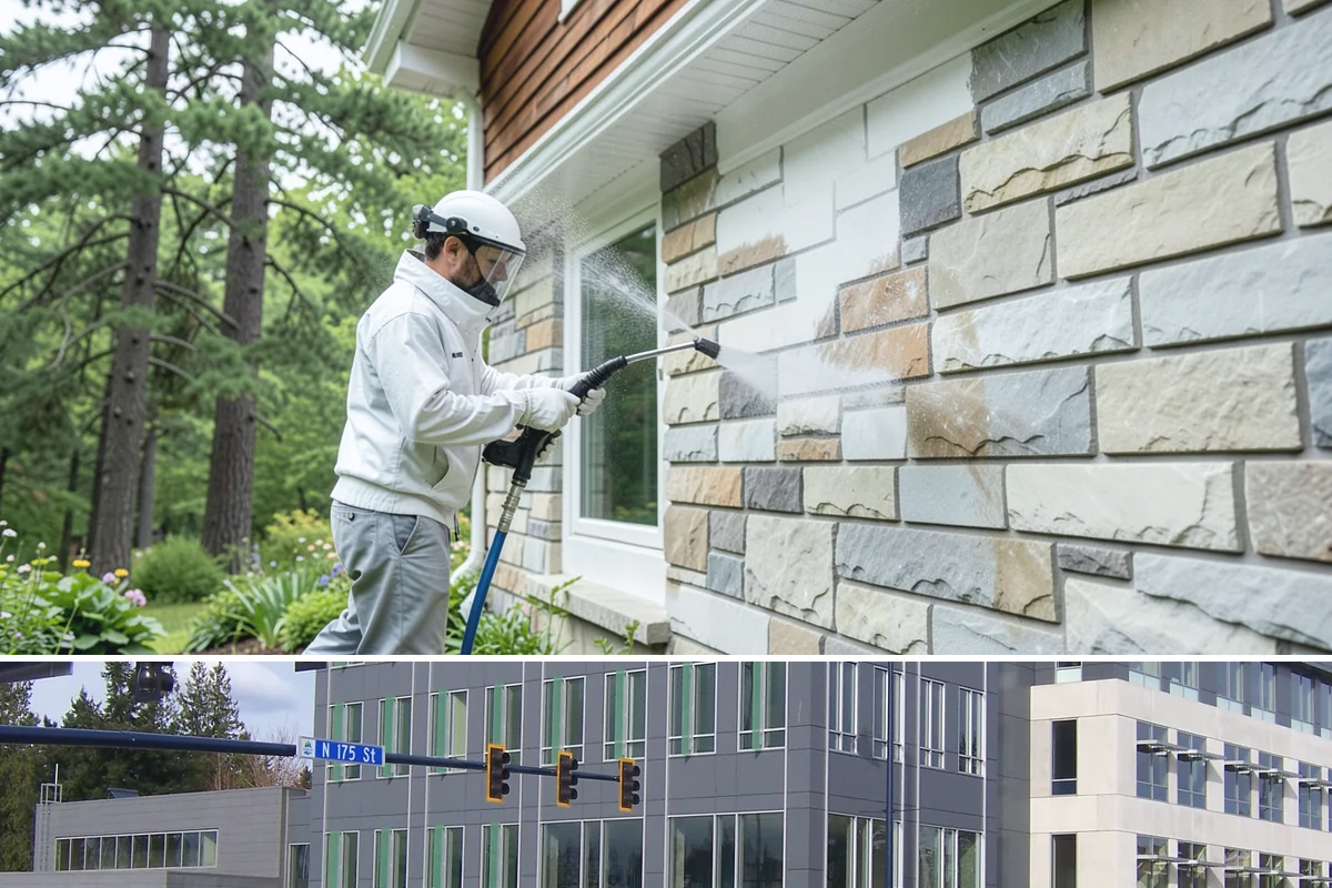 Concrete Pad Cleaning in Shoreline, King County, WA - These shaded pads benefit from a summer cleaning when reduced rainfall slows the moss that otherwise returns quickly.