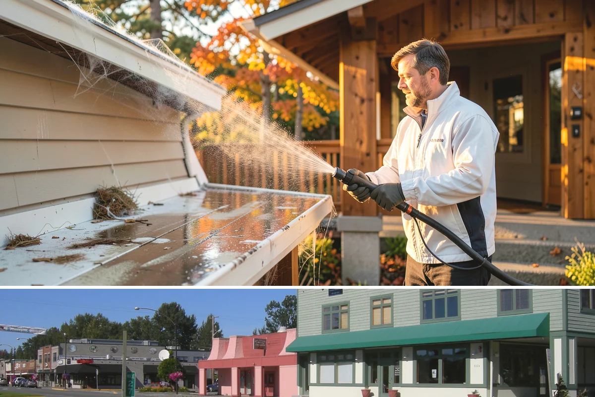 Concrete Pad Cleaning in Snoqualmie, King County, WA - These shaded pads benefit from a summer cleaning when reduced rainfall slows the moss that otherwise returns quickly.