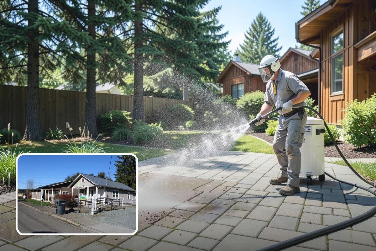 Concrete Pad Cleaning in South Prairie, Pierce County, WA - Clears moss from low, shaded utility slabs