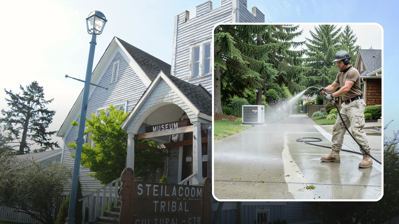 Concrete Pad Cleaning in Steilacoom, Pierce County, WA - Refresh AC pads, shed pads, and utility slabs that collect moss and debris in the damp Northwest climate.